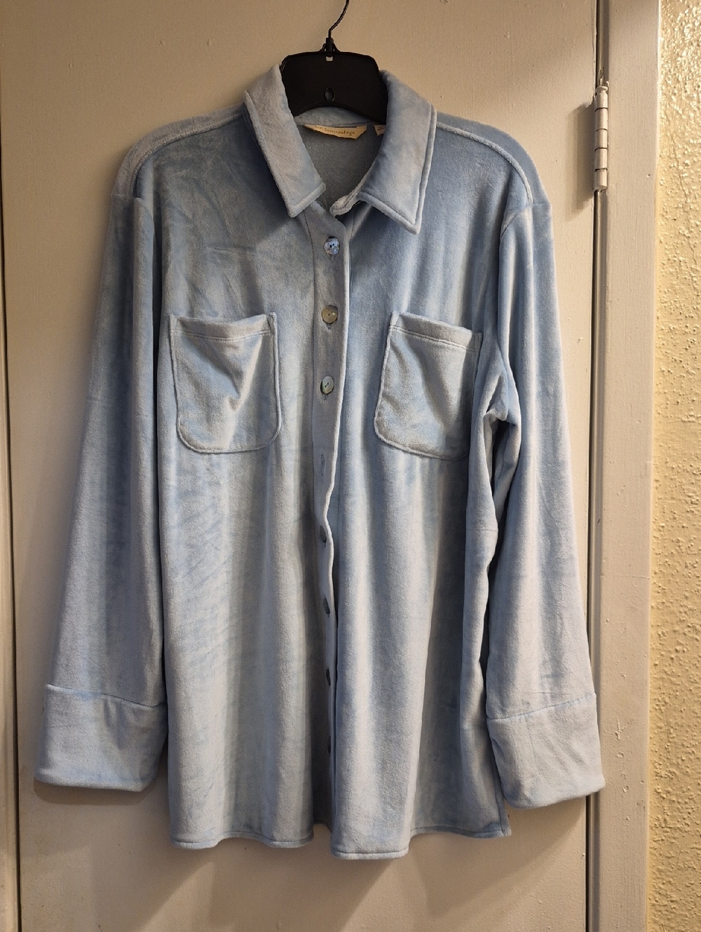 Soft Surroundings Pale Blue Plush Shirt Jacket